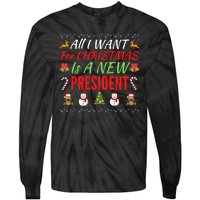 All I Want For Christmas Is A New President, Funny Xmas Sweater Tie-Dye Long Sleeve Shirt