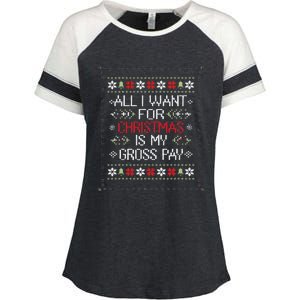 All I Want For Christmas Is My Gross Pay Joke Enza Ladies Jersey Colorblock Tee