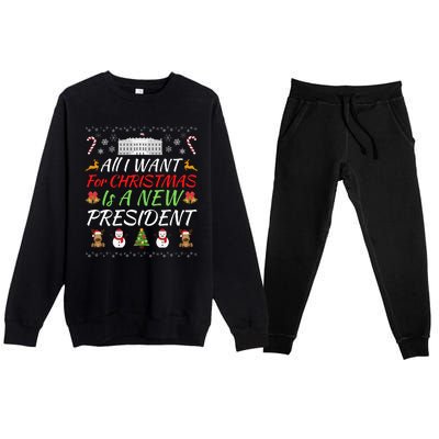 All I Want For Christmas Is A New President, Funny Christmas Sweater Premium Crewneck Sweatsuit Set