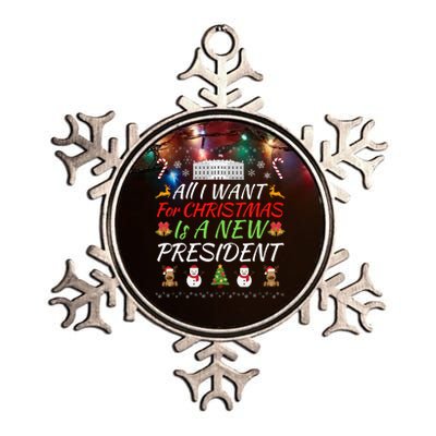 All I Want For Christmas Is A New President, Funny Christmas Sweater Metallic Star Ornament