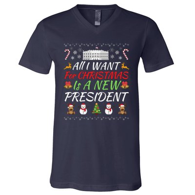 All I Want For Christmas Is A New President, Funny Christmas Sweater V-Neck T-Shirt