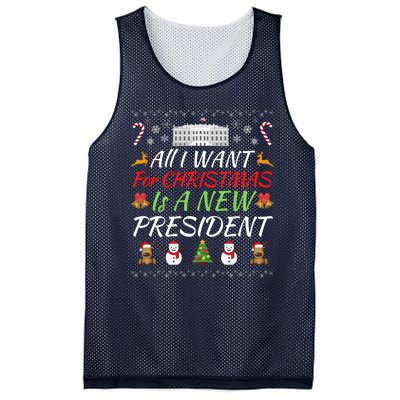 All I Want For Christmas Is A New President, Funny Christmas Sweater Mesh Reversible Basketball Jersey Tank