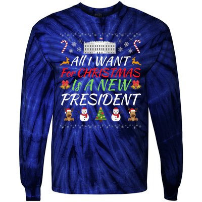 All I Want For Christmas Is A New President, Funny Christmas Sweater Tie-Dye Long Sleeve Shirt