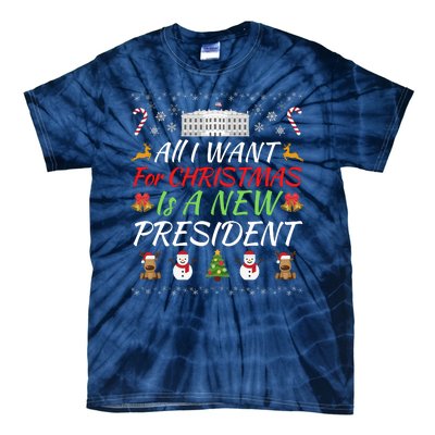 All I Want For Christmas Is A New President, Funny Christmas Sweater Tie-Dye T-Shirt