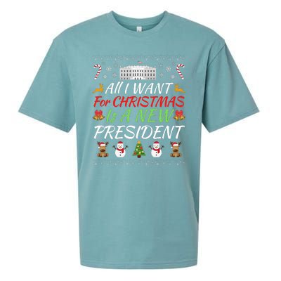 All I Want For Christmas Is A New President, Funny Christmas Sweater Sueded Cloud Jersey T-Shirt