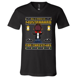 All I Want For Christmas Is Mustard Funny Mustard Lamar V-Neck T-Shirt