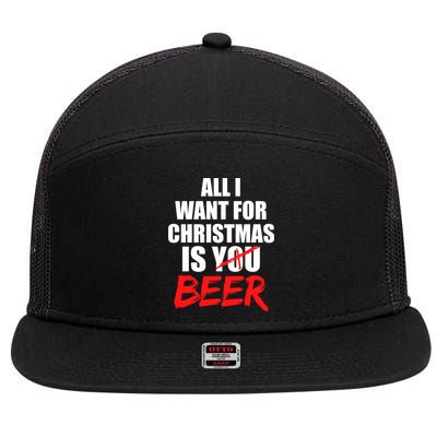 All I Want For Christmas Is Beer Funny Gift 7 Panel Mesh Trucker Snapback Hat
