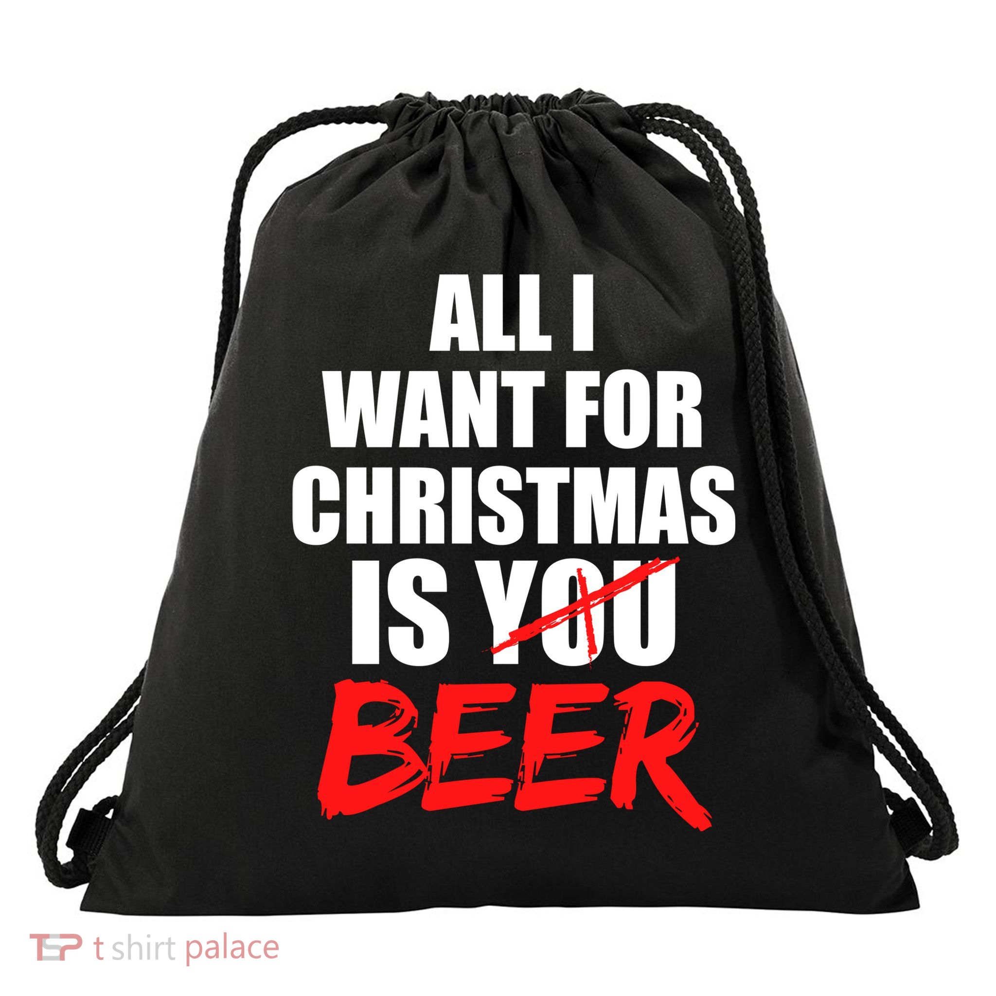 All I Want For Christmas Is Beer Funny Gift Drawstring Bag