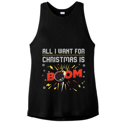 All I Want For Christmas Is Boom Ladies PosiCharge Tri-Blend Wicking Tank