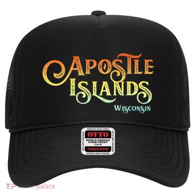 Apostle Islands Wisconsin Tourist Souvenir Gift High Crown Mesh Back Trucker Hat