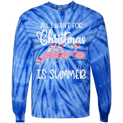 All I Want For Christmas In July Summer Flamingo Xmas Gift Tie-Dye Long Sleeve Shirt