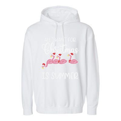 All I Want For Christmas In July Summer Flamingo Xmas Gift Garment-Dyed Fleece Hoodie