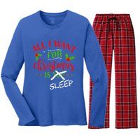 All I Want For Christmas Is Sleep Funny Pajama Top Joke Cute Gift Women's Long Sleeve Flannel Pajama Set 