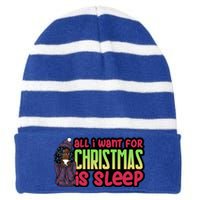 All I Want For Christmas Is Sleep Sipping Hot Cocoa Gift Striped Beanie with Solid Band