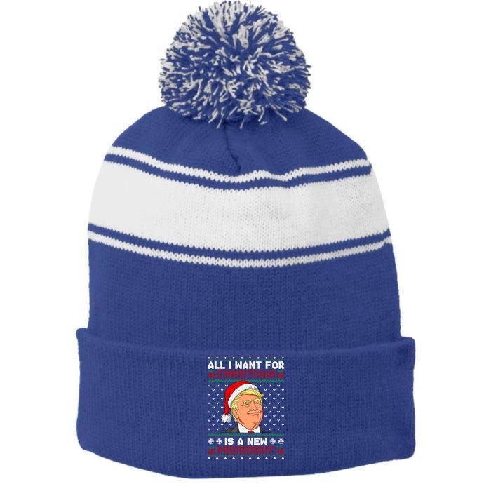 All I Want For Christmas Trump New President Snows Ugly Xmas Gift Stripe Pom Pom Beanie