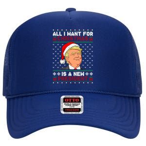 All I Want For Christmas Trump New President Snows Ugly Xmas Gift High Crown Mesh Back Trucker Hat