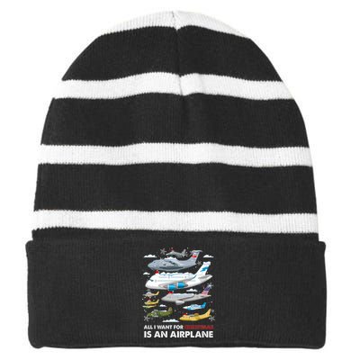 All I Want For Christmas Is An Airplane Merry Christmas Striped Beanie with Solid Band