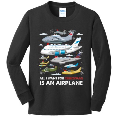 All I Want For Christmas Is An Airplane Merry Christmas Kids Long Sleeve Shirt