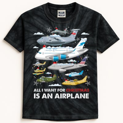 All I Want For Christmas Is An Airplane Merry Christmas Kids Tie-Dye T-Shirt