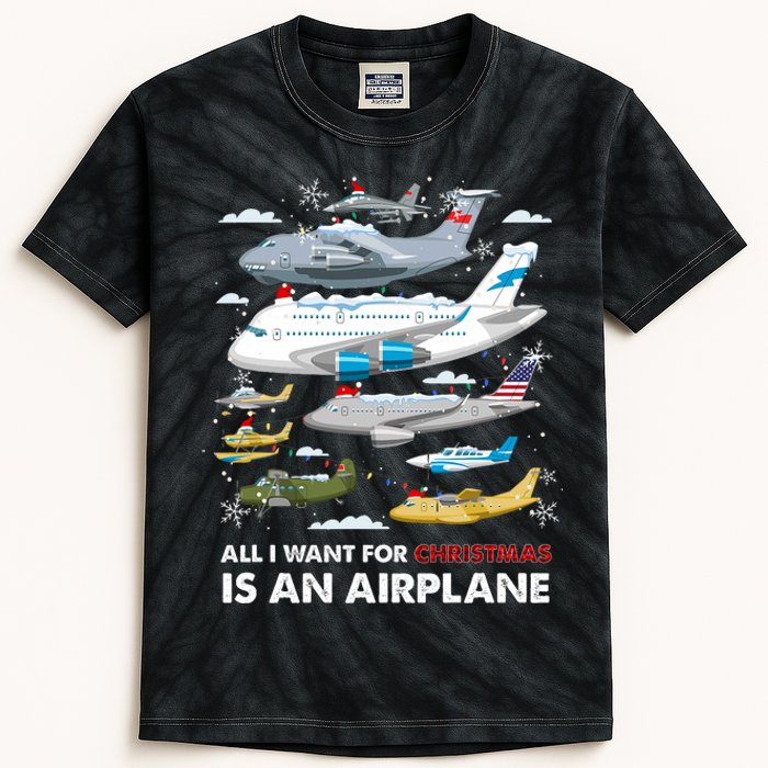 All I Want For Christmas Is An Airplane Merry Christmas Kids Tie-Dye T-Shirt