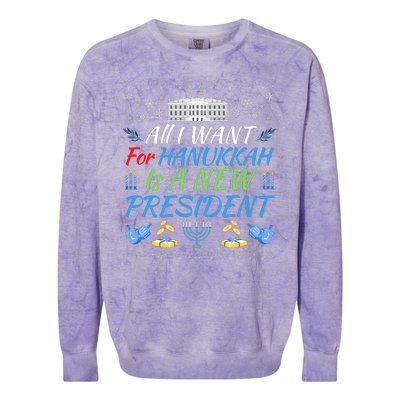 All I Want For Hanukkah Is A New President Funny Hanukkah Colorblast Crewneck Sweatshirt