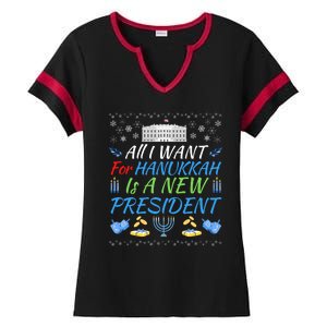 All I Want For Hanukkah Is A New President Funny Hanukkah Ladies Halftime Notch Neck Tee