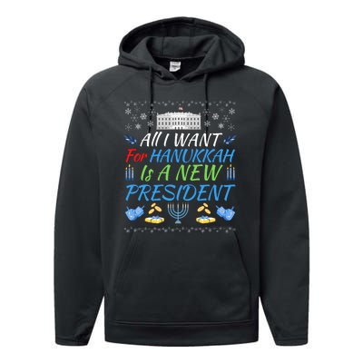 All I Want For Hanukkah Is A New President Funny Hanukkah Performance Fleece Hoodie