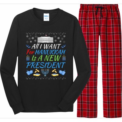 All I Want For Hanukkah Is A New President Funny Hanukkah Long Sleeve Pajama Set