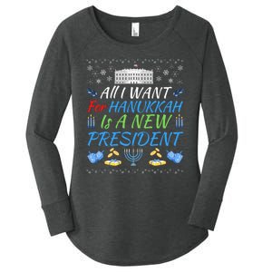 All I Want For Hanukkah Is A New President Funny Hanukkah Women's Perfect Tri Tunic Long Sleeve Shirt