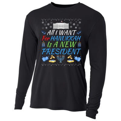 All I Want For Hanukkah Is A New President Funny Hanukkah Cooling Performance Long Sleeve Crew