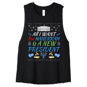 All I Want For Hanukkah Is A New President Funny Hanukkah Women's Racerback Cropped Tank