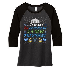 All I Want For Hanukkah Is A New President Funny Hanukkah Women's Tri-Blend 3/4-Sleeve Raglan Shirt