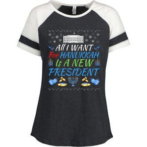 All I Want For Hanukkah Is A New President Funny Hanukkah Enza Ladies Jersey Colorblock Tee