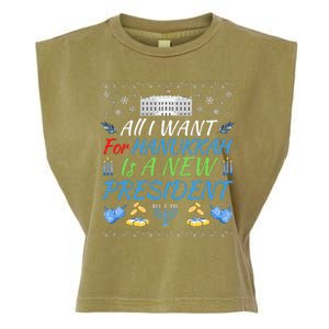 All I Want For Hanukkah Is A New President Funny Hanukkah Garment-Dyed Women's Muscle Tee