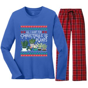 All I Want For Christmas Is Plants Ugly Xmas Sweater Gift Women's Long Sleeve Flannel Pajama Set 