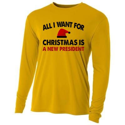 All I Want For Christmas Is A New President Funny Gift Cooling Performance Long Sleeve Crew