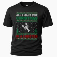 All I Want For Xmas Is A Lobster Ugly Christmas Gift Cooling Performance Crew T-Shirt
