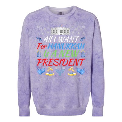 All I Want For Hanukkah Is A New President, Funny Hanukkah Colorblast Crewneck Sweatshirt