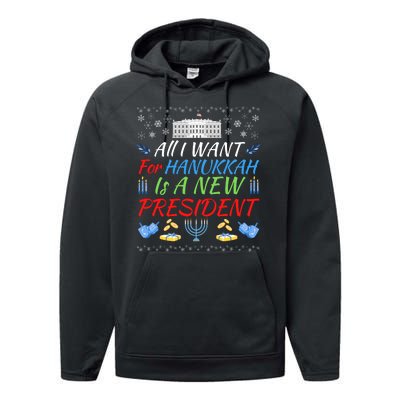 All I Want For Hanukkah Is A New President, Funny Hanukkah Performance Fleece Hoodie