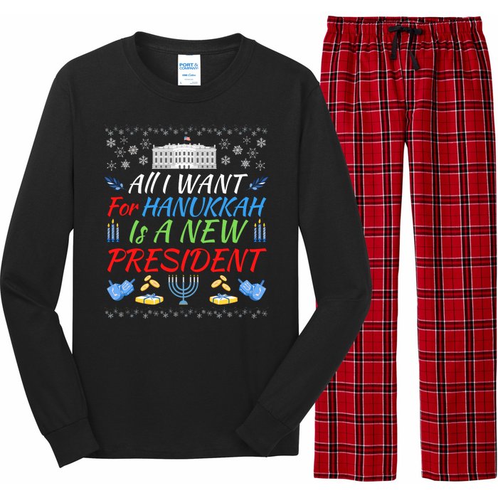 All I Want For Hanukkah Is A New President, Funny Hanukkah Long Sleeve Pajama Set