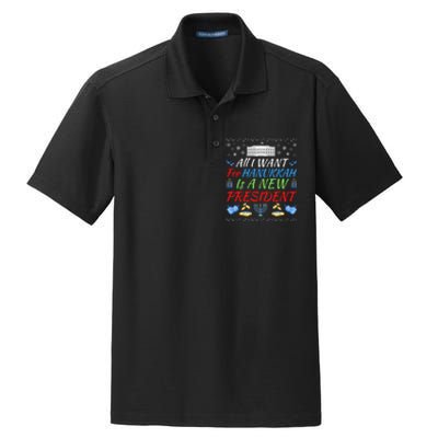 All I Want For Hanukkah Is A New President, Funny Hanukkah Dry Zone Grid Polo