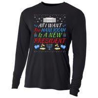 All I Want For Hanukkah Is A New President, Funny Hanukkah Cooling Performance Long Sleeve Crew