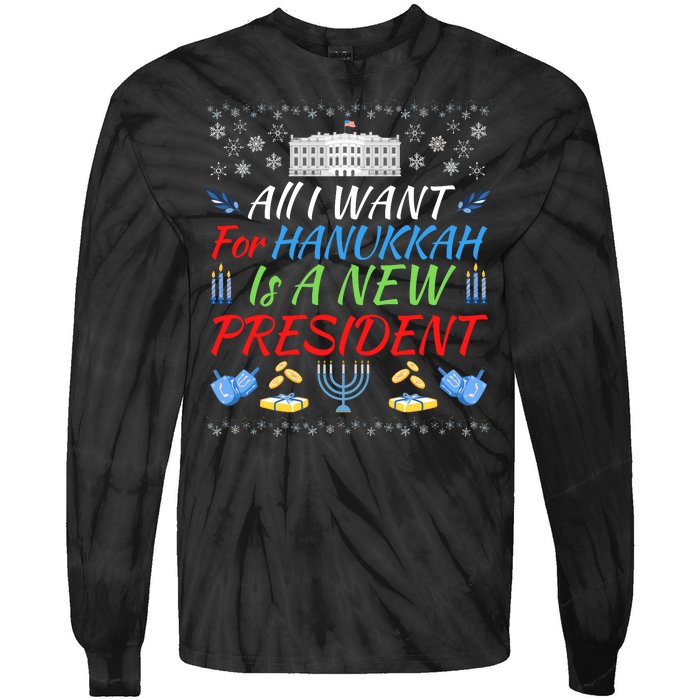 All I Want For Hanukkah Is A New President, Funny Hanukkah Tie-Dye Long Sleeve Shirt