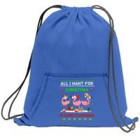 All I Want For Christmas Is More Flamingos Ugly Sweater Xmas Gift Sweatshirt Cinch Pack Bag