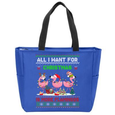 All I Want For Christmas Is More Flamingos Ugly Sweater Xmas Gift Zip Tote Bag