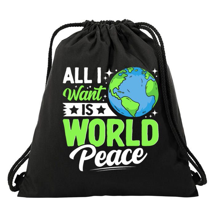 All I Want Is World Peace Cute Earth Day 2024 Drawstring Bag