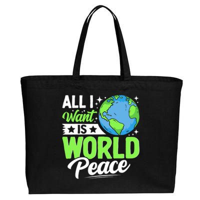 All I Want Is World Peace Cute Earth Day 2024 Cotton Canvas Jumbo Tote