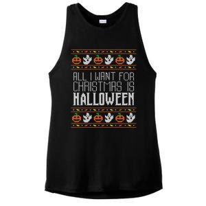 All I Want For Christmas Is Halloween Ugly Sweater Holiday Ladies PosiCharge Tri-Blend Wicking Tank