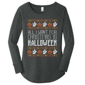 All I Want For Christmas Is Halloween Ugly Sweater Holiday Women's Perfect Tri Tunic Long Sleeve Shirt