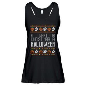 All I Want For Christmas Is Halloween Ugly Sweater Holiday Ladies Essential Flowy Tank